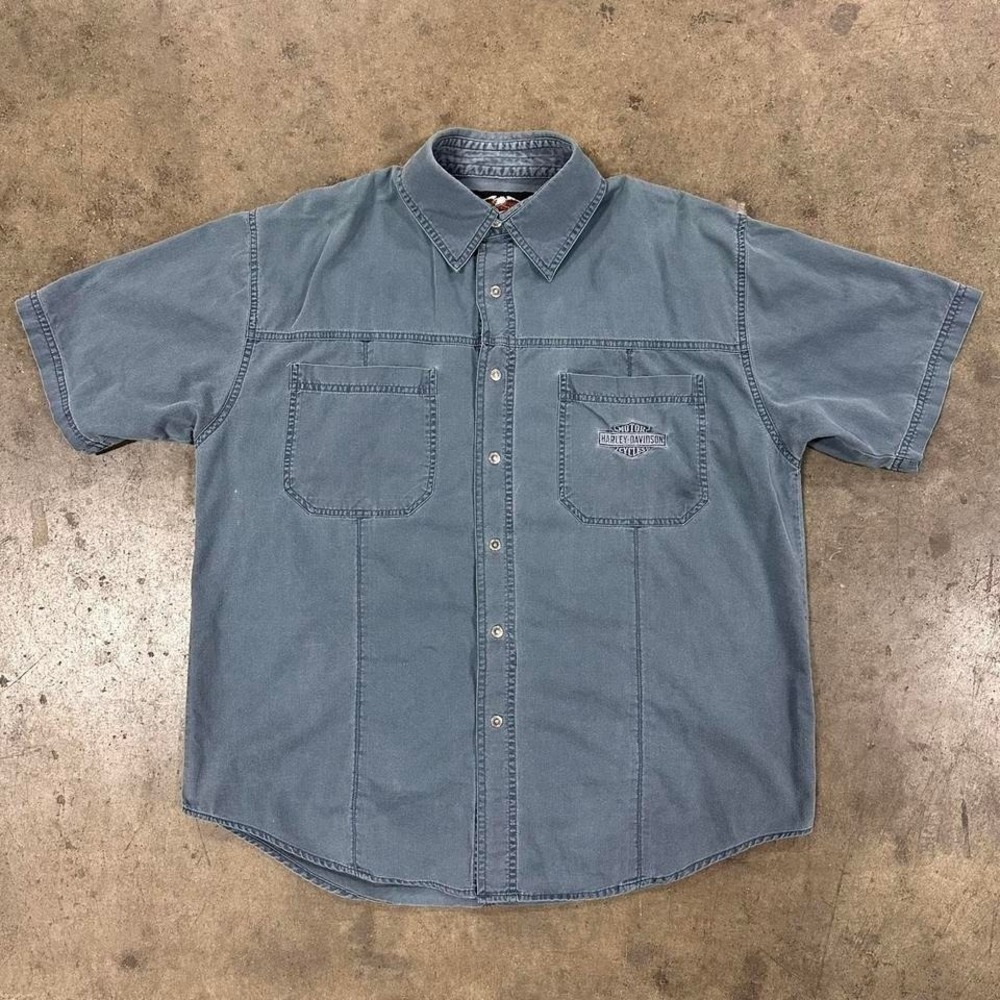 Men's Harley Davidson Short Sleeve Snap up Shirt Embroidered Size Large